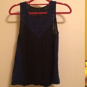 M J.Crew Navy Eyelet embroidered linen Flowy Tank